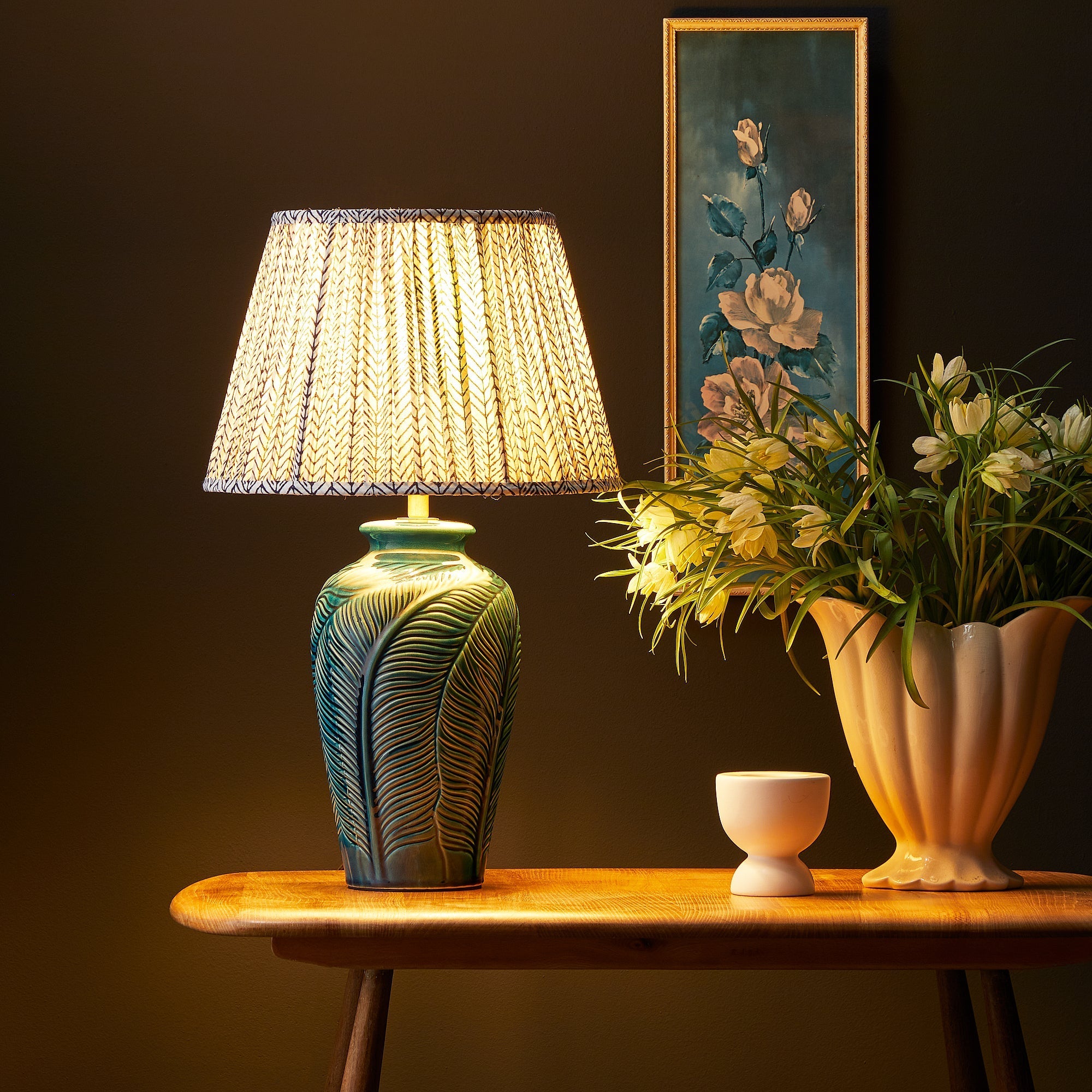 Smaller Bonello bedside lamp in blue